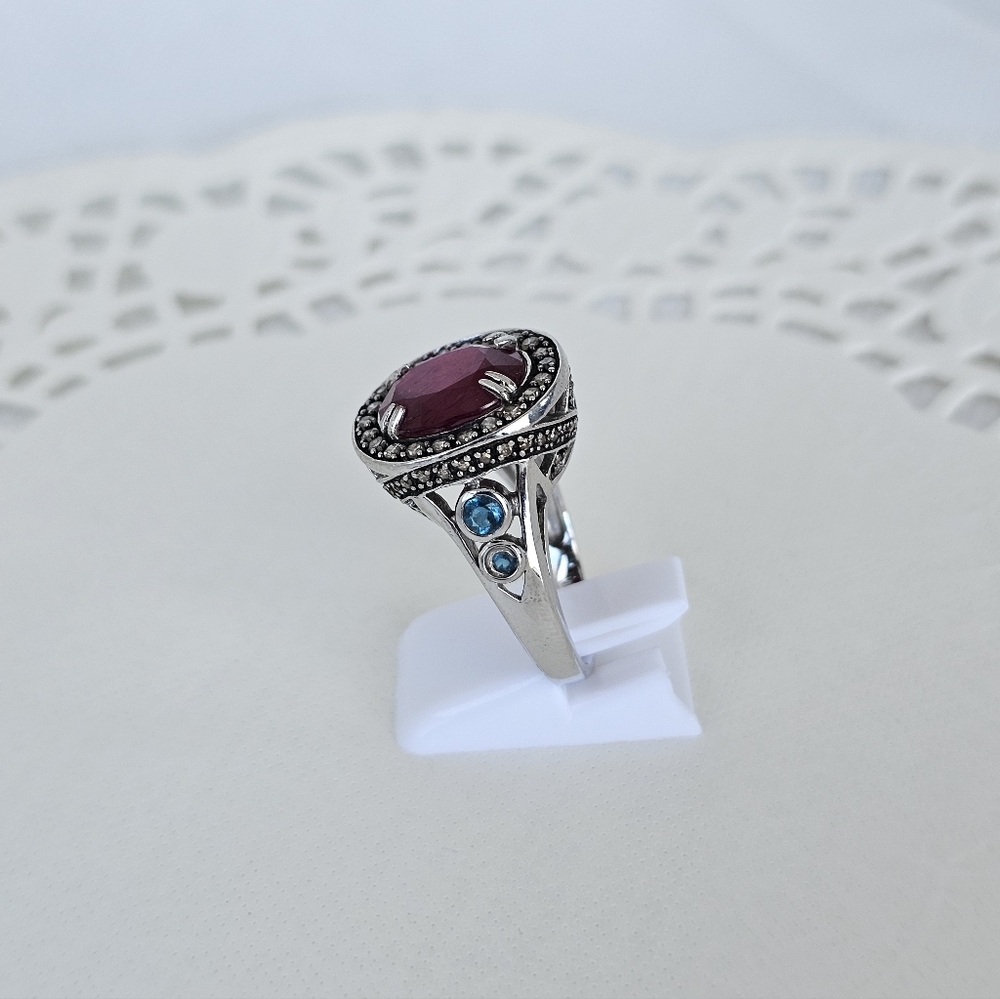Genuine Rarities Carol Brodie Ruby, Champagne Diamonds & Blue Topaz Sz 7.75 - Picture 5 of 17